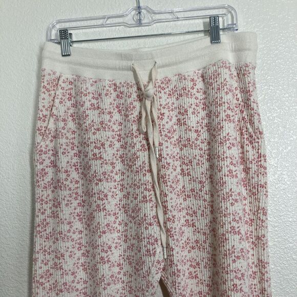 Papinelle Pajama Set Soft Womens Medium Cream Pink Floral Waffle Knit Lounge - Picture 13 of 16